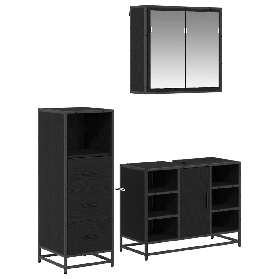 Ensemble de mobilier de salle de bain 3 pcs Chêne noir - 2