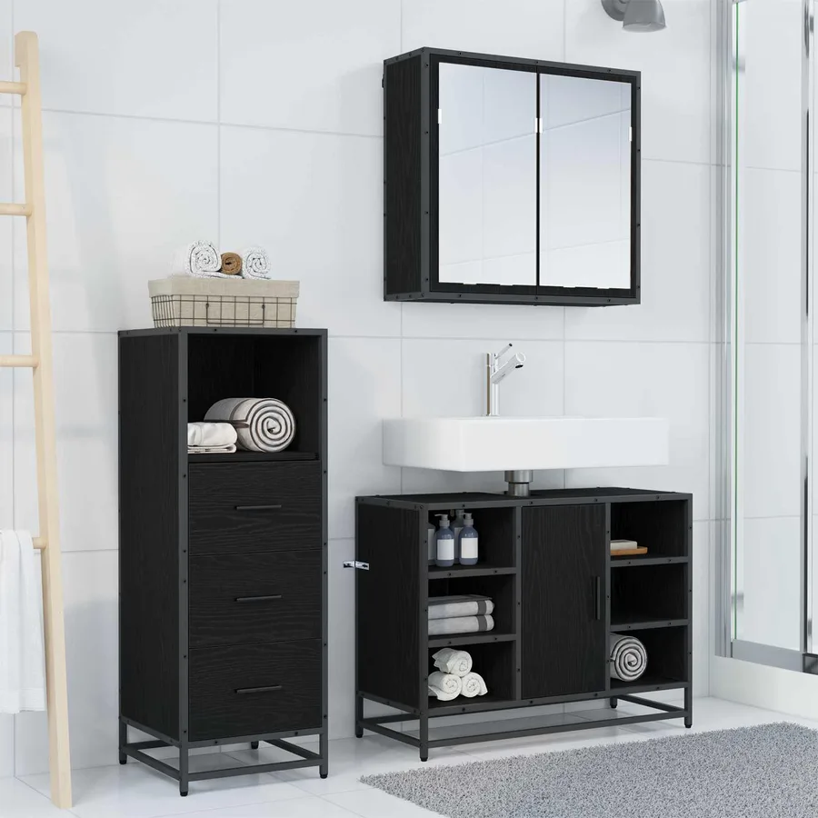 Ensemble de mobilier de salle de bain 3 pcs Chêne noir - 4