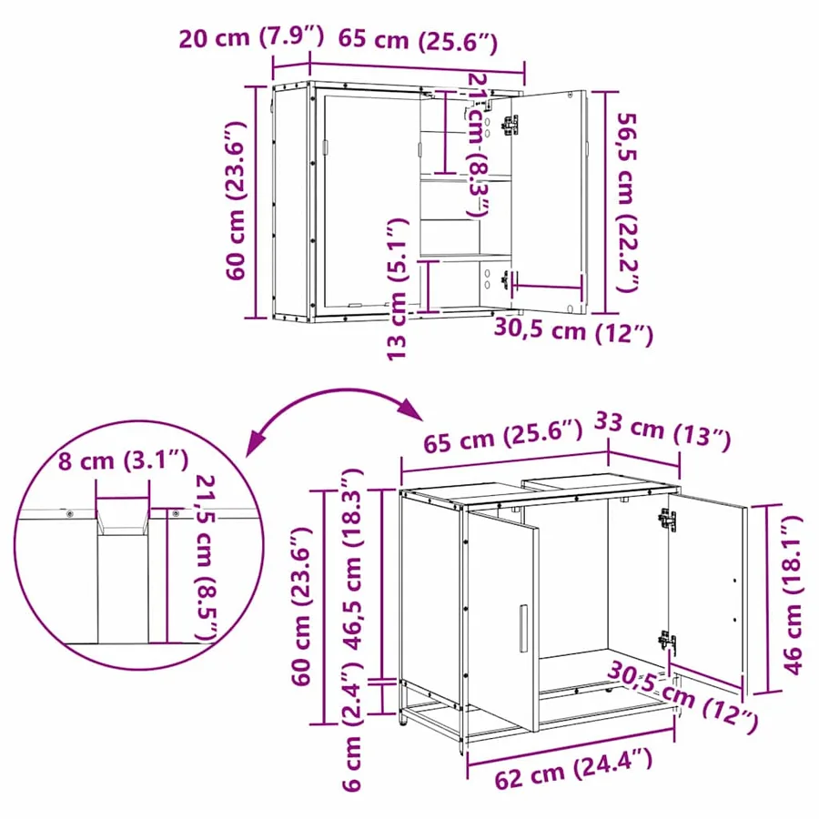 Ensemble de mobilier de salle de bain 2 pcs Bois Ancien - 16