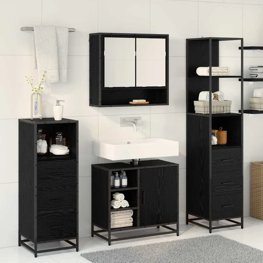 Ensemble de mobilier de salle de bain 3 pcs Chêne noir - 4