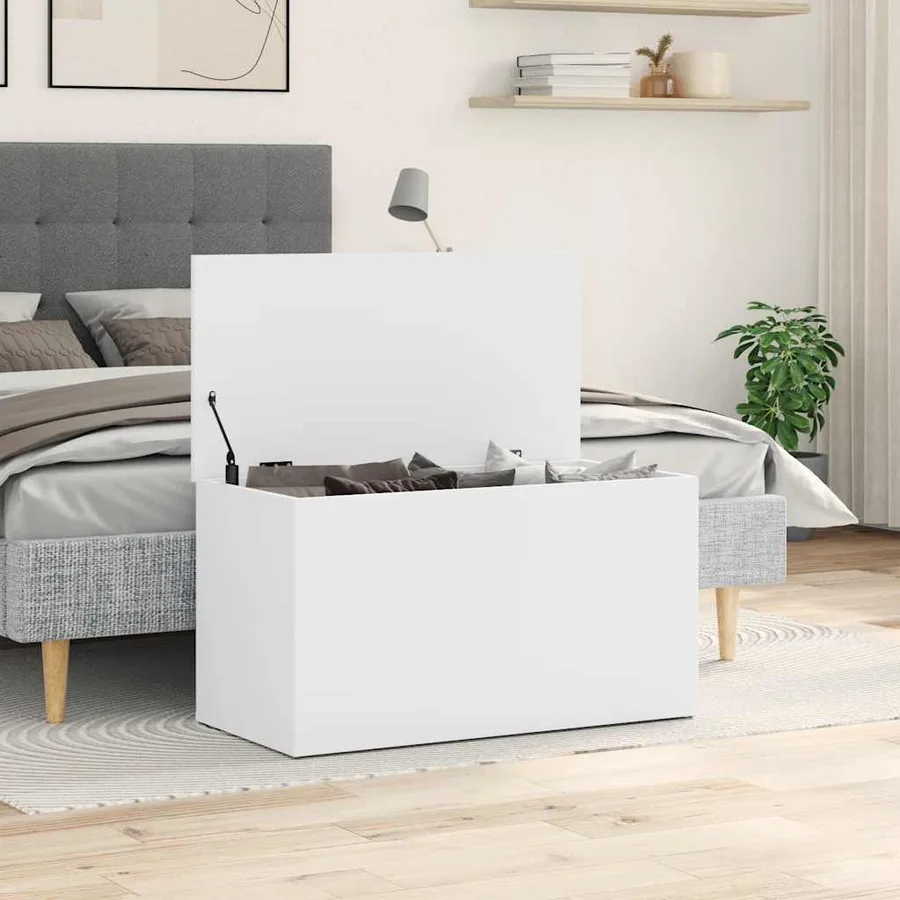 Coffre de rangement Blanc 84x42x46 cm Bois d'ingénierie - 4