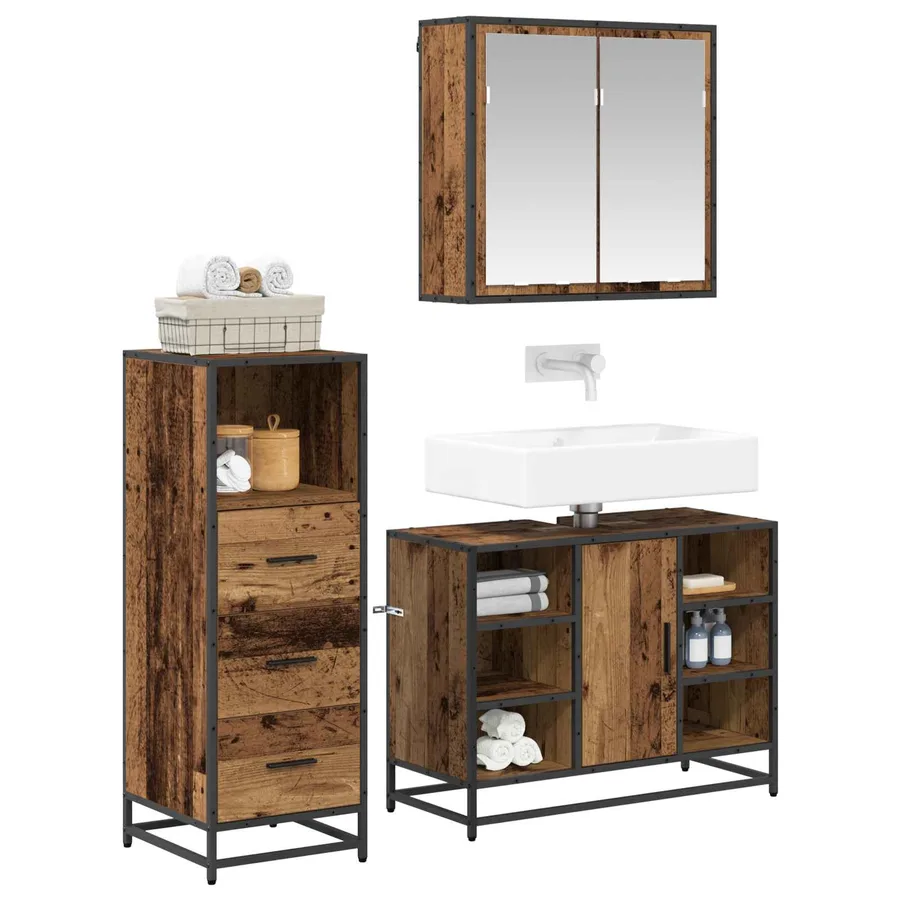 Ensemble de mobilier de salle de bain 3 pcs Bois Ancien - 3