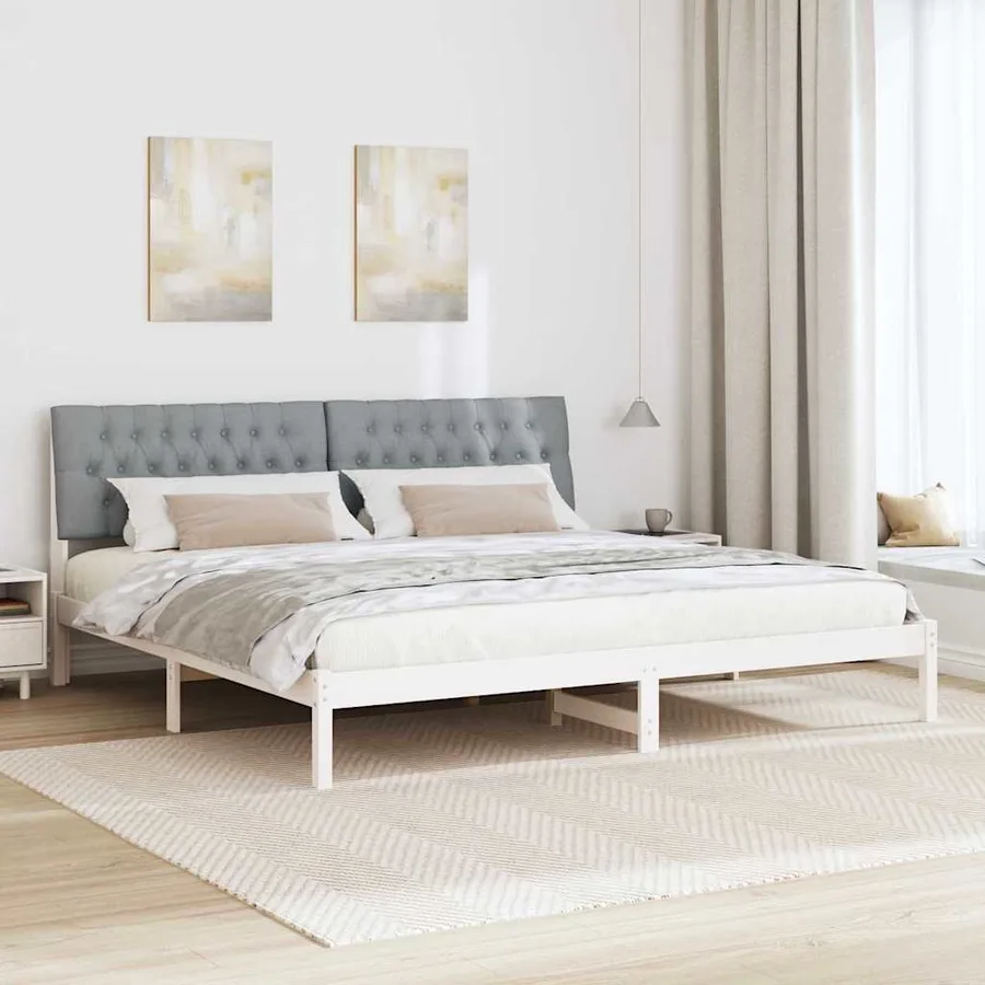 Cadre de lit avec tête de lit rembourrée Blanc 200 x 200 cm - 4