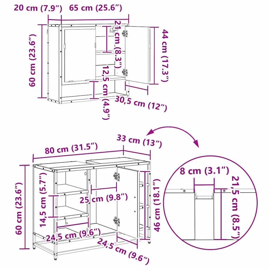 Ensemble de mobilier de salle de bain 3 pc Chêne artisanal - 15