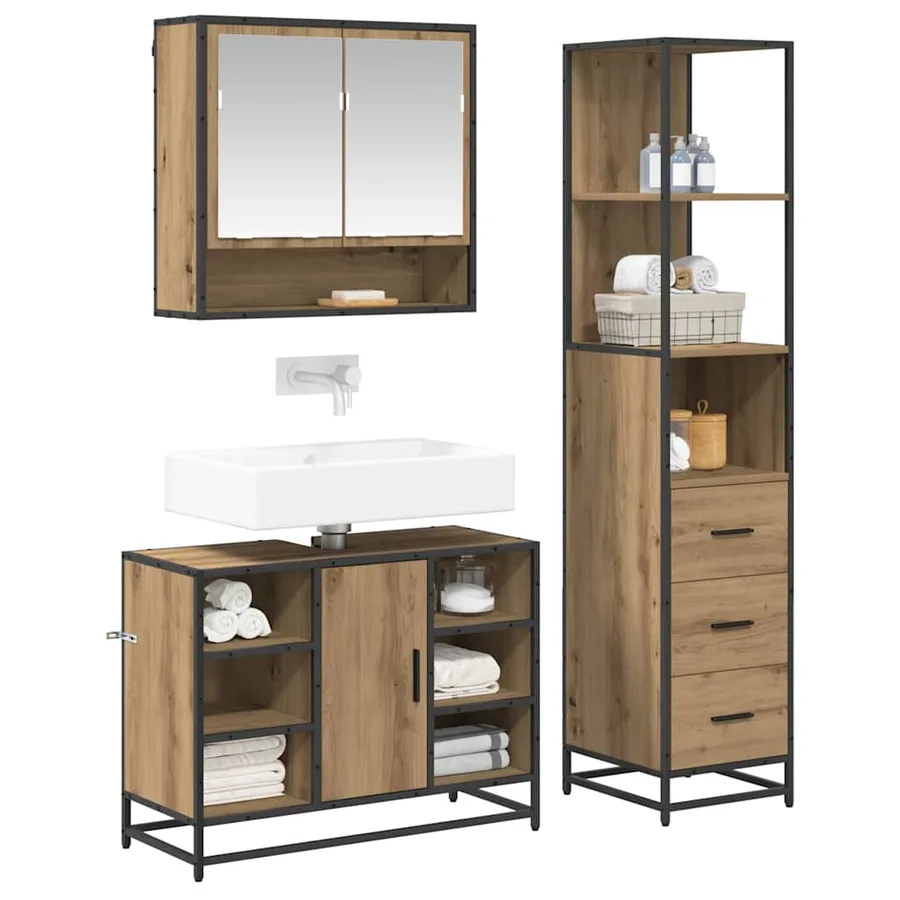 Ensemble de mobilier de salle de bain 3 pc Chêne artisanal - 3