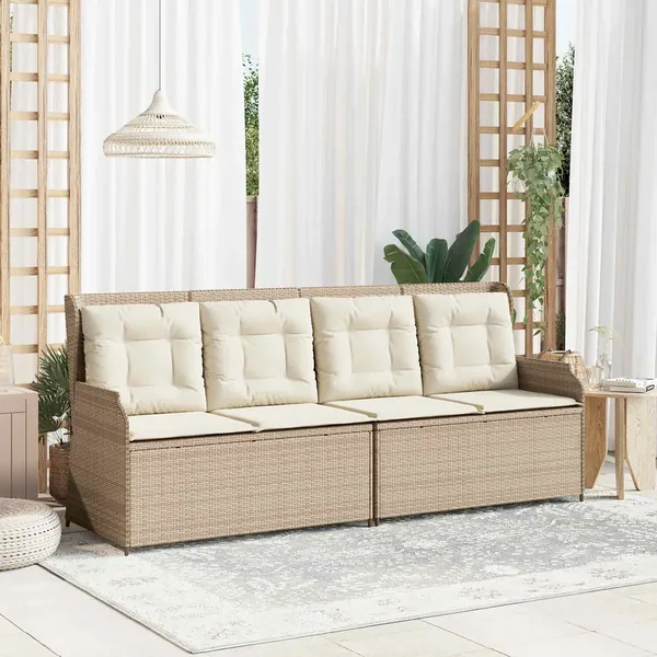 Banc de jardin avec coussin Noir et blanc crème polyrotin