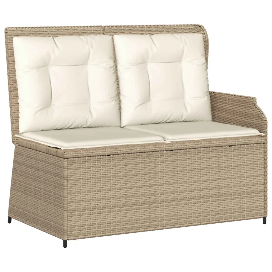Banc de jardin avec coussin Noir et blanc crème polyrotin - 2