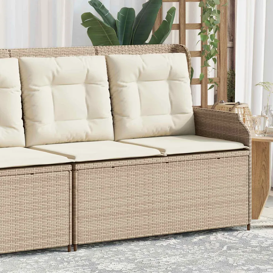 Banc de jardin avec coussin Noir et blanc crème polyrotin - 3