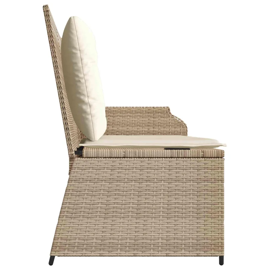 Banc de jardin avec coussin Noir et blanc crème polyrotin - 5
