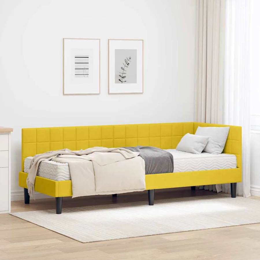 Cadre de lit d'angle avec matelas 2 pcs Jaune Velours
