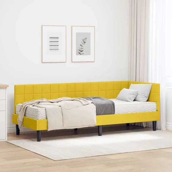 Cadre de lit d'angle avec matelas 2 pcs Jaune Velours