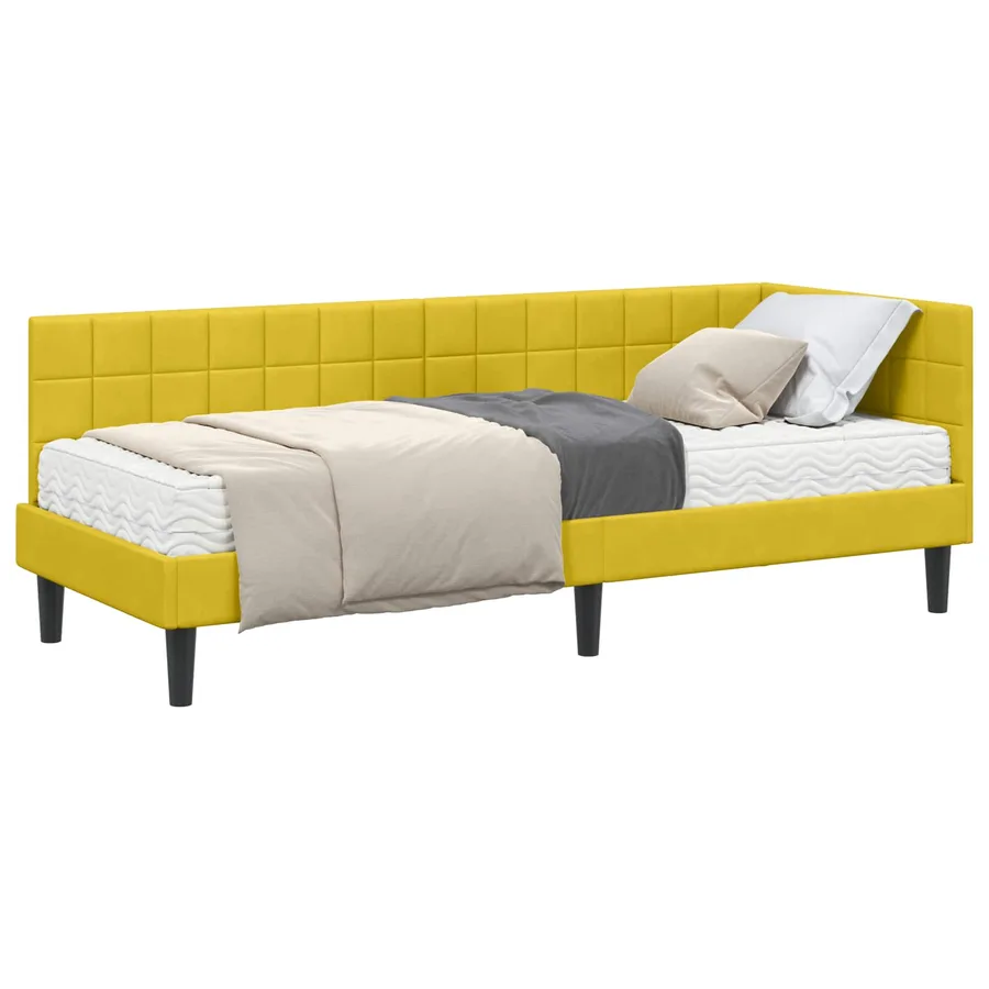 Cadre de lit d'angle avec matelas 2 pcs Jaune Velours - 2