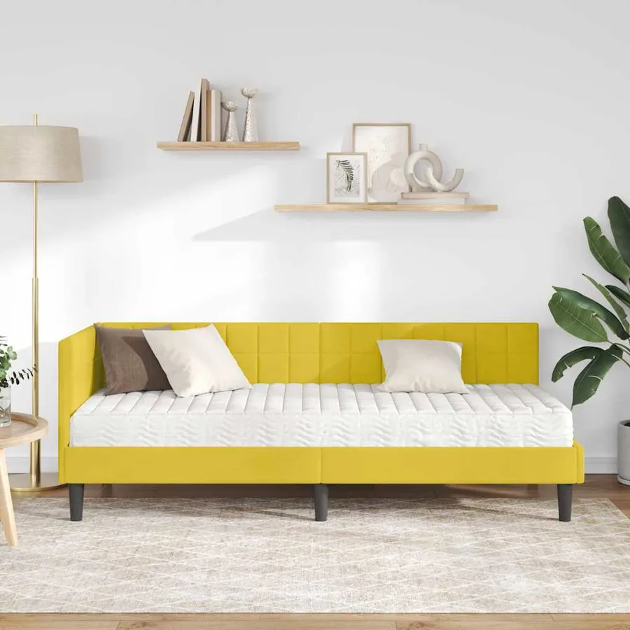 Cadre de lit d'angle avec matelas 2 pcs Jaune Velours - 3