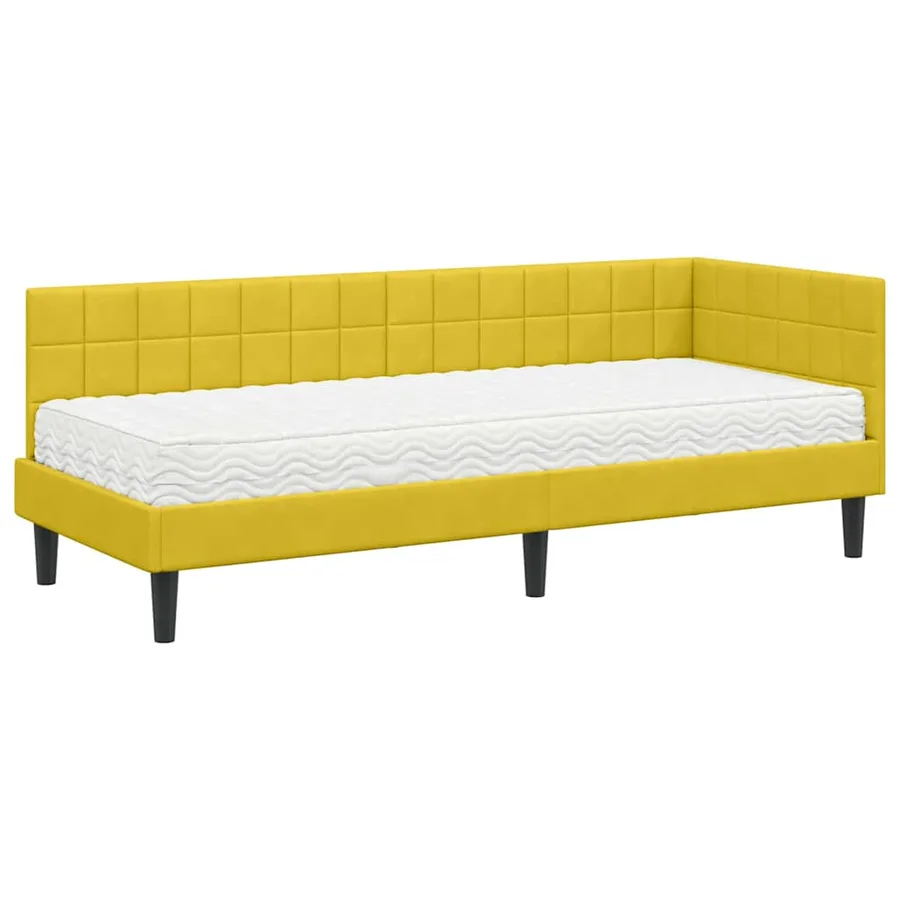 Cadre de lit d'angle avec matelas 2 pcs Jaune Velours - 4