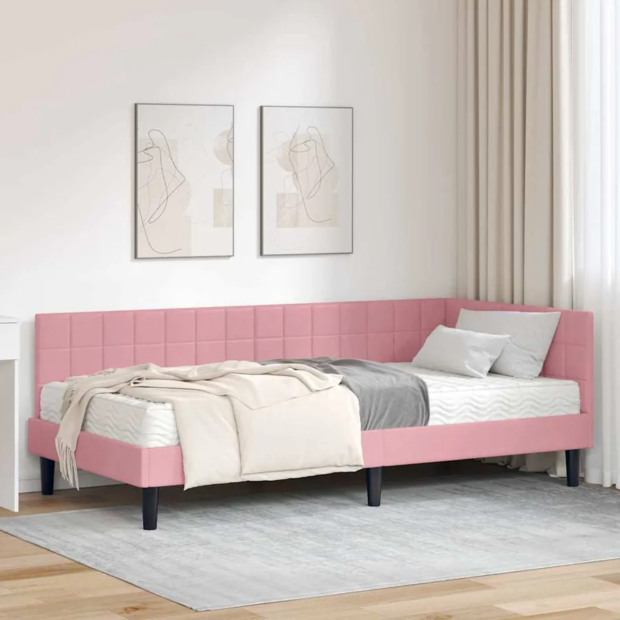 Cadre de lit d'angle avec matelas 2 pcs Gris Velours