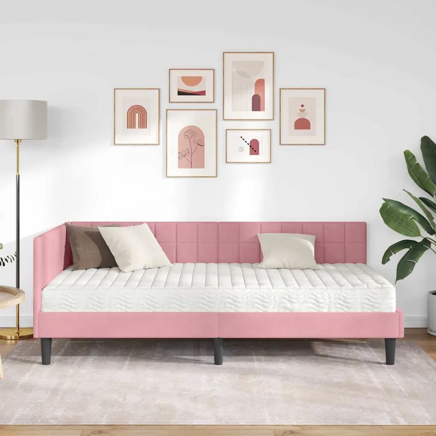 Cadre de lit d'angle avec matelas 2 pcs Gris Velours - 3