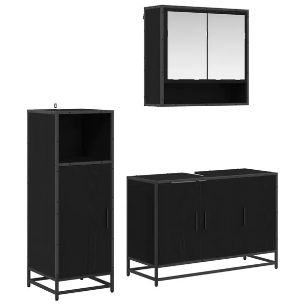 Ensemble de mobilier de salle de bain 3 pcs Chêne noir
