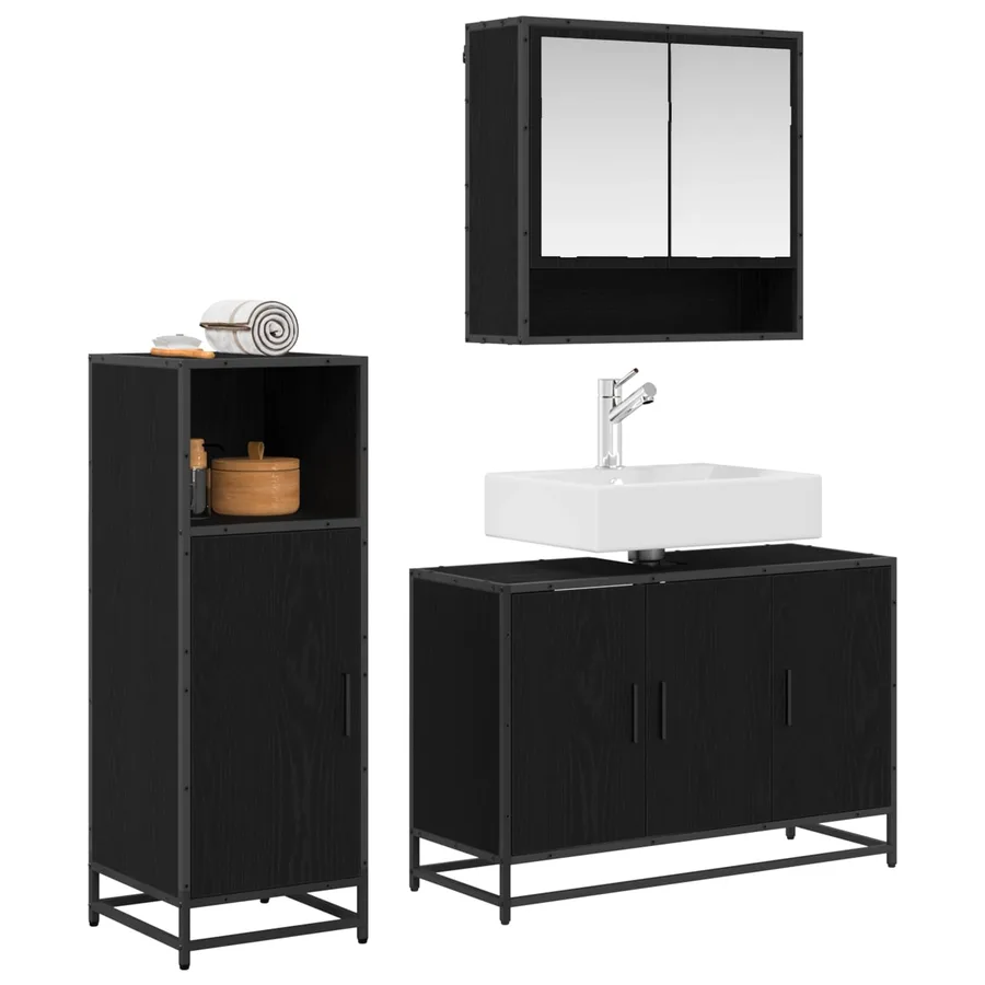 Ensemble de mobilier de salle de bain 3 pcs Chêne noir - 2