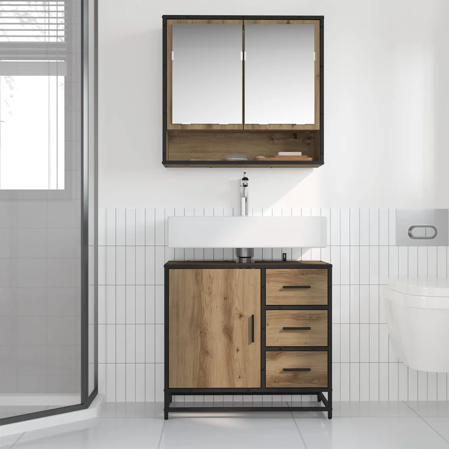 Ensemble de mobilier de salle de bain 2 pc Chêne artisanal - 4