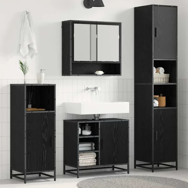 Ensemble de mobilier de salle de bain 3 pcs Chêne noir