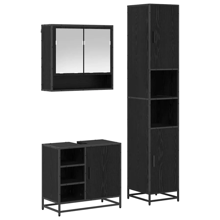 Ensemble de mobilier de salle de bain 3 pcs Chêne noir - 2