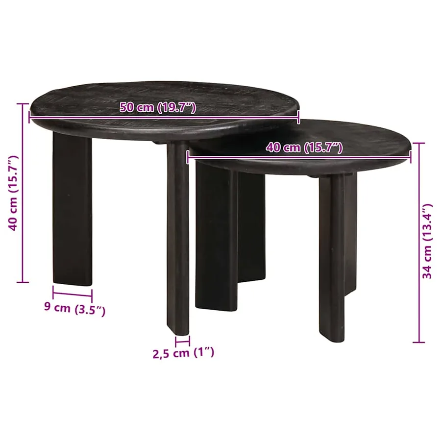 Tables basses gigognes 2 pcs Blanc Bois de mangue massif - 10