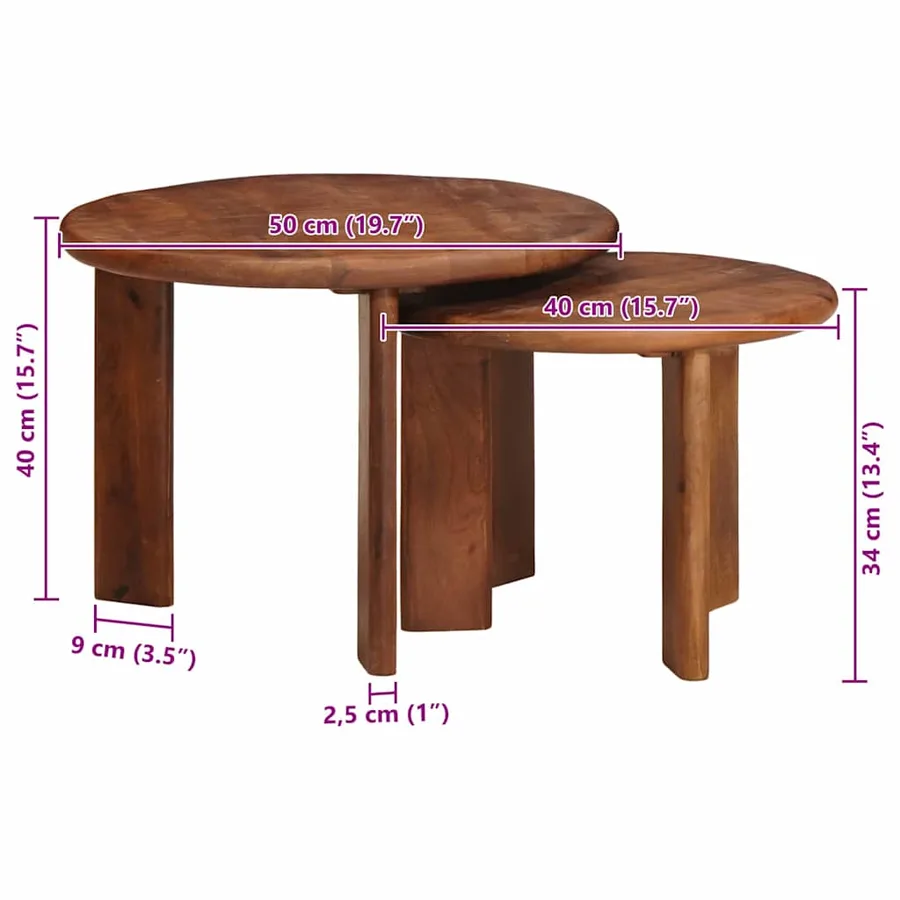 Tables basses gigognes 2 pcs Marron miel Bois de mangue massif - 11