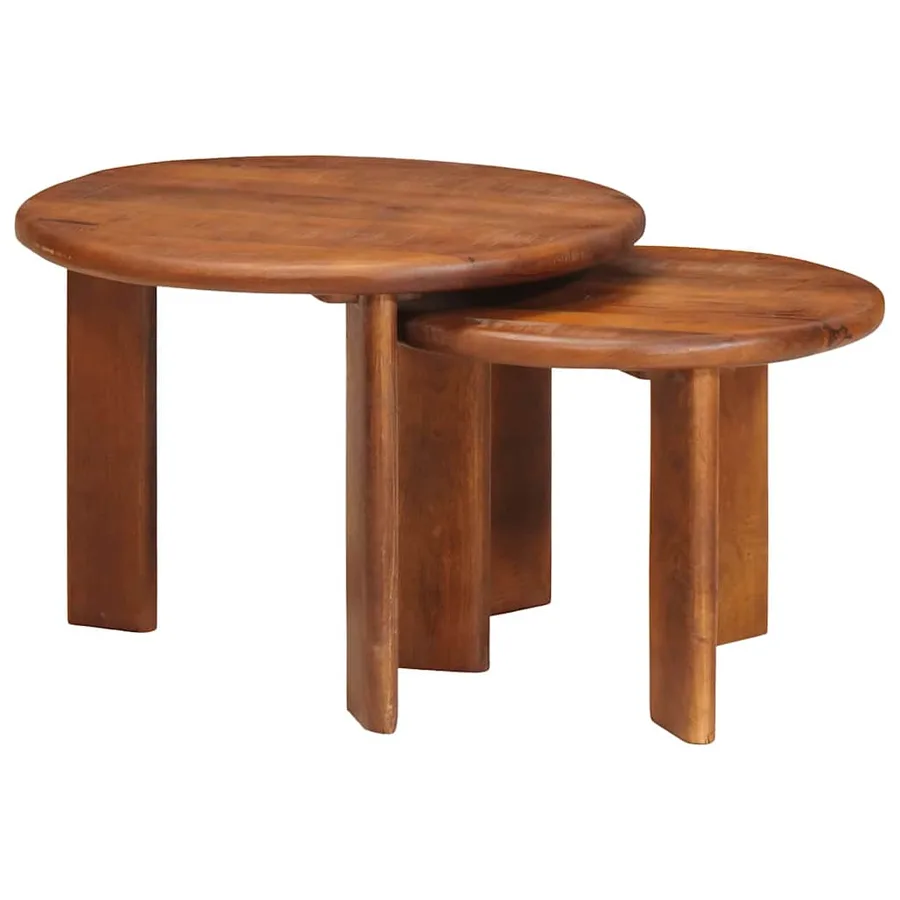 Tables basses gigognes 2 pcs Marron miel Bois de mangue massif - 2