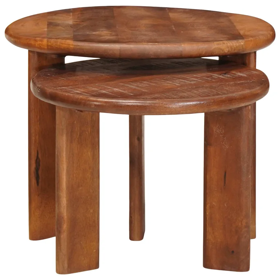 Tables basses gigognes 2 pcs Marron miel Bois de mangue massif - 5