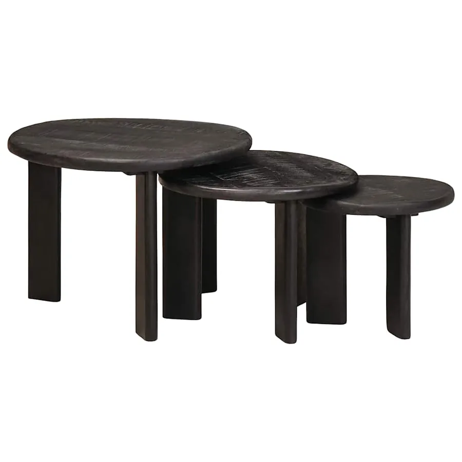 Tables basses gigognes 3 pcs Blanc Bois de mangue massif