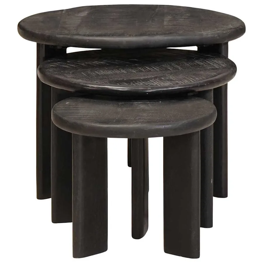 Tables basses gigognes 3 pcs Blanc Bois de mangue massif - 2