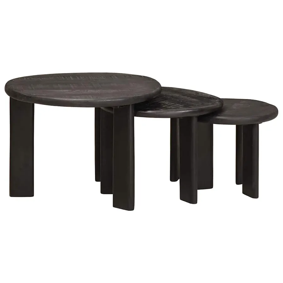Tables basses gigognes 3 pcs Blanc Bois de mangue massif - 4