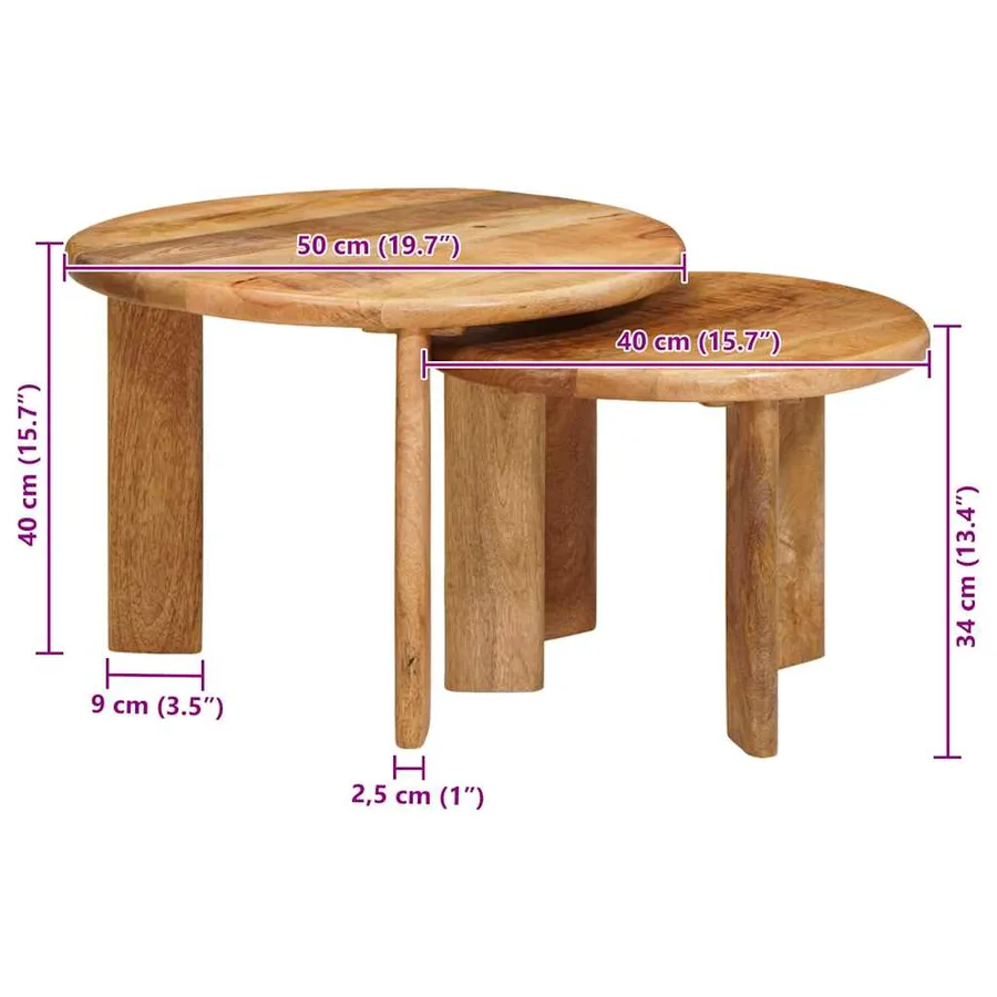 Tables basses gigognes 2 pcs Marron Bois de mangue massif - 10