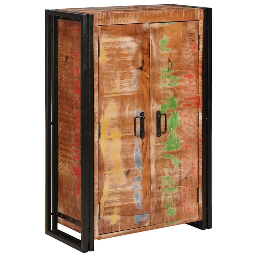 Highboard avec portes Marron Bois Recyclé Massif et Métal
