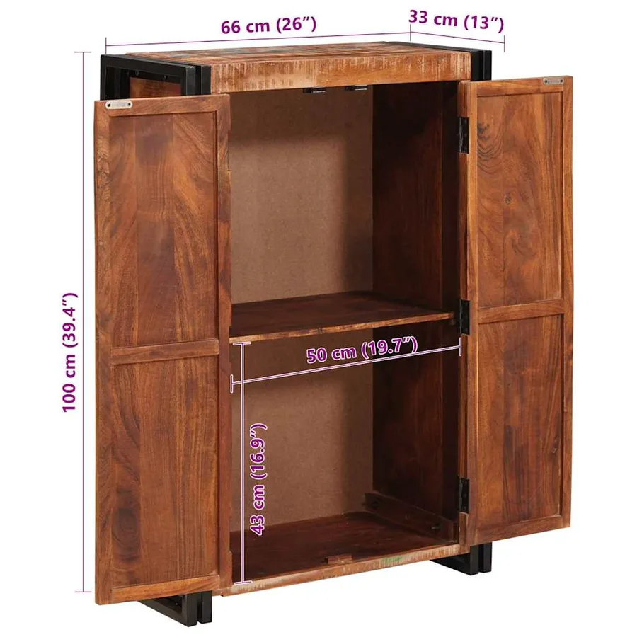 Highboard avec portes Marron Bois Recyclé Massif et Métal - 12