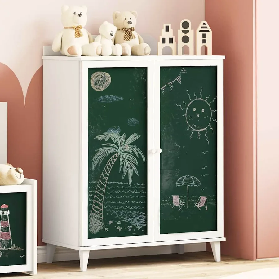 Cabinet avec deux portes et façade en tableau noir ROROS Blanc