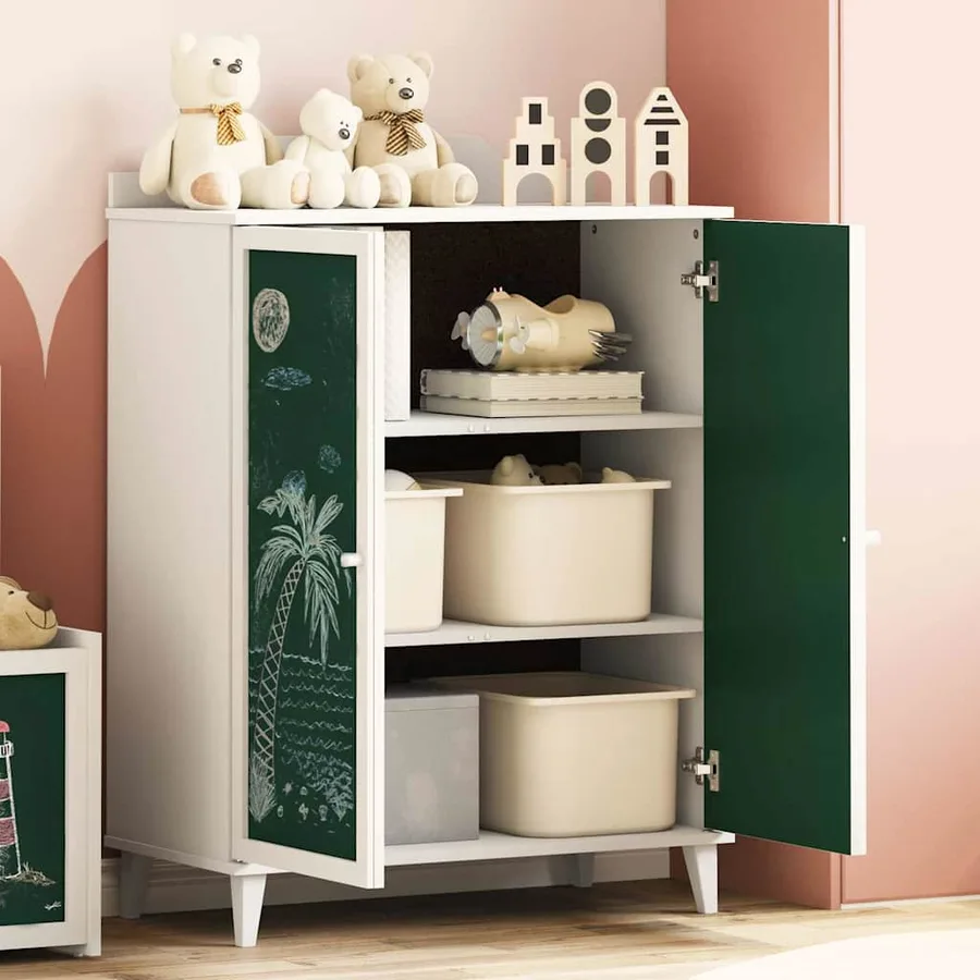 Cabinet avec deux portes et façade en tableau noir ROROS Blanc - 4