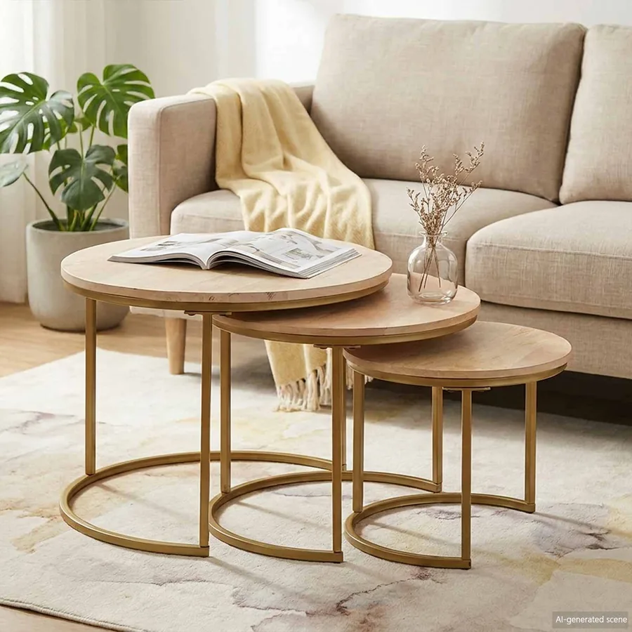 Tables basses gigognes 3 pcs Bois de mangue massif et acier