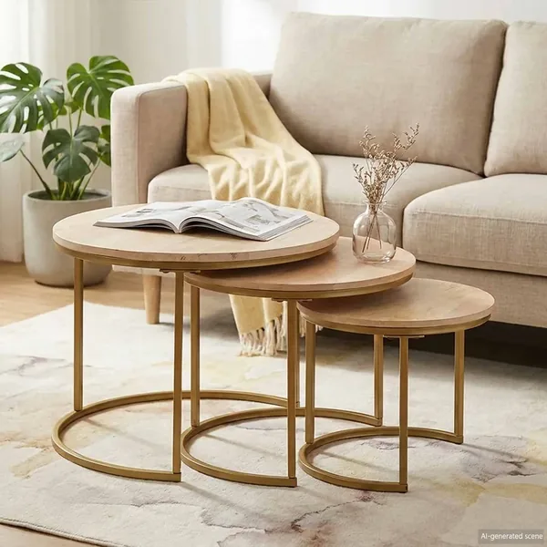 Tables basses gigognes 3 pcs Bois de mangue massif et acier