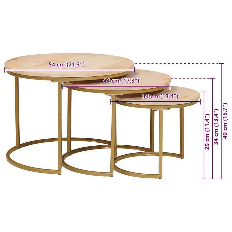 Tables basses gigognes 3 pcs Bois de mangue massif et acier - 12