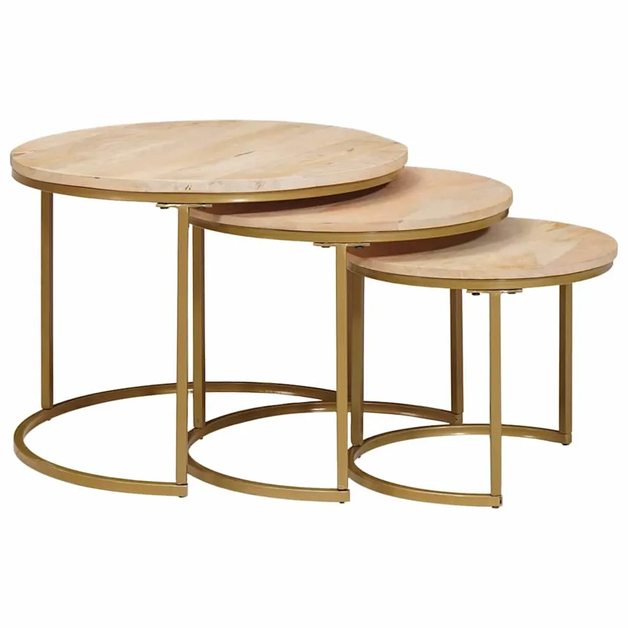 Tables basses gigognes 3 pcs Bois de mangue massif et acier - 2