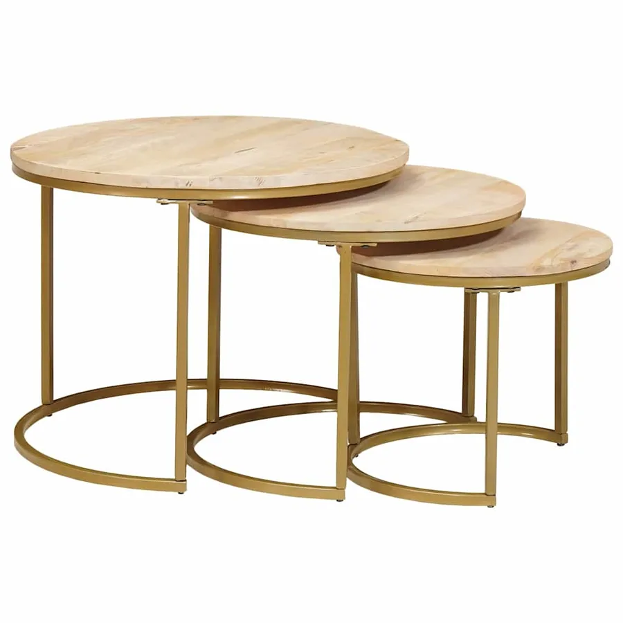 Tables basses gigognes 3 pcs Bois de mangue massif et acier - 3