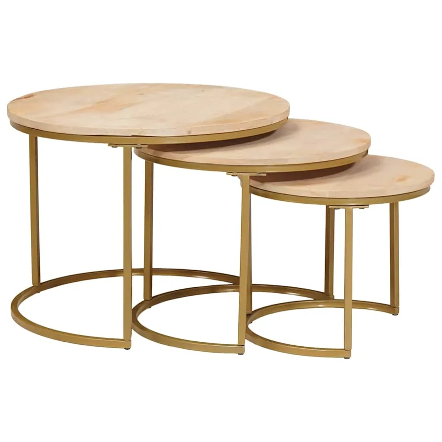 Tables basses gigognes 3 pcs Bois de mangue massif et acier - 4