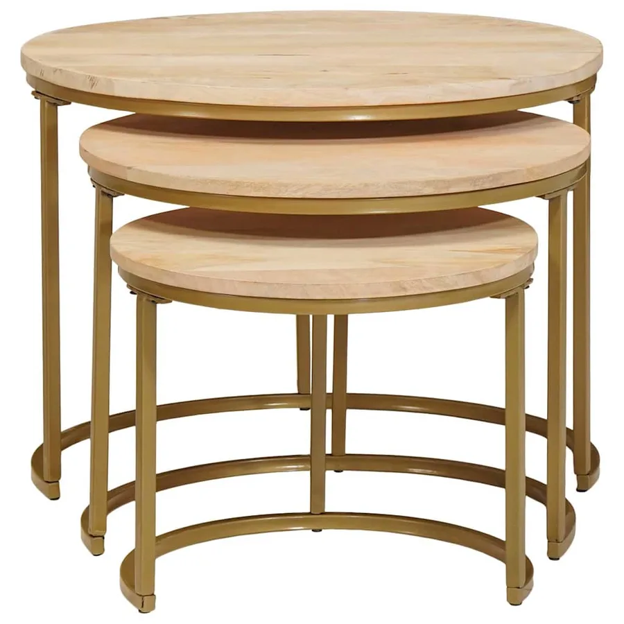 Tables basses gigognes 3 pcs Bois de mangue massif et acier - 5