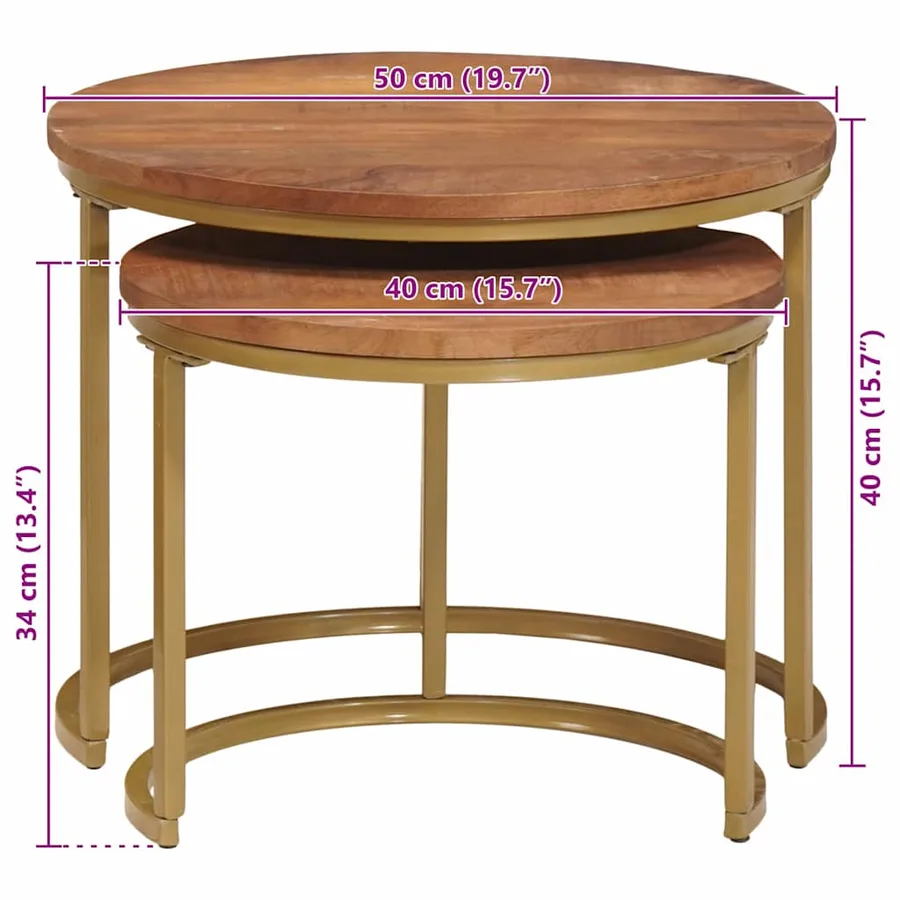Tables basses gigognes 2 pcs Bois de mangue massif et acier - 12