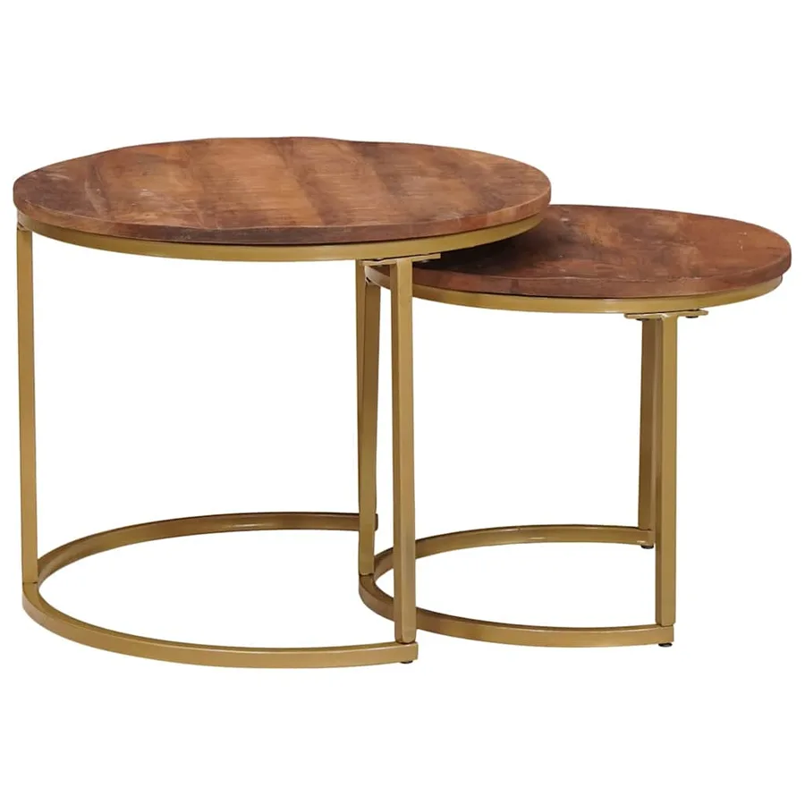 Tables basses gigognes 2 pcs Bois de mangue massif et acier - 2