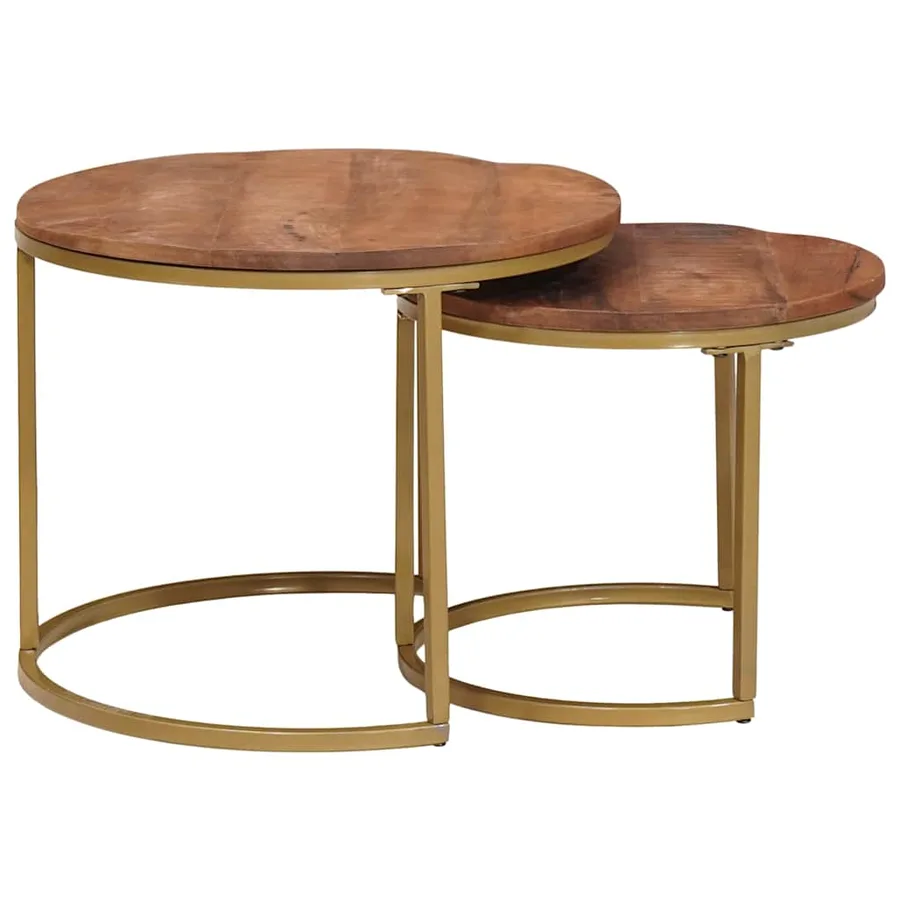 Tables basses gigognes 2 pcs Bois de mangue massif et acier - 3