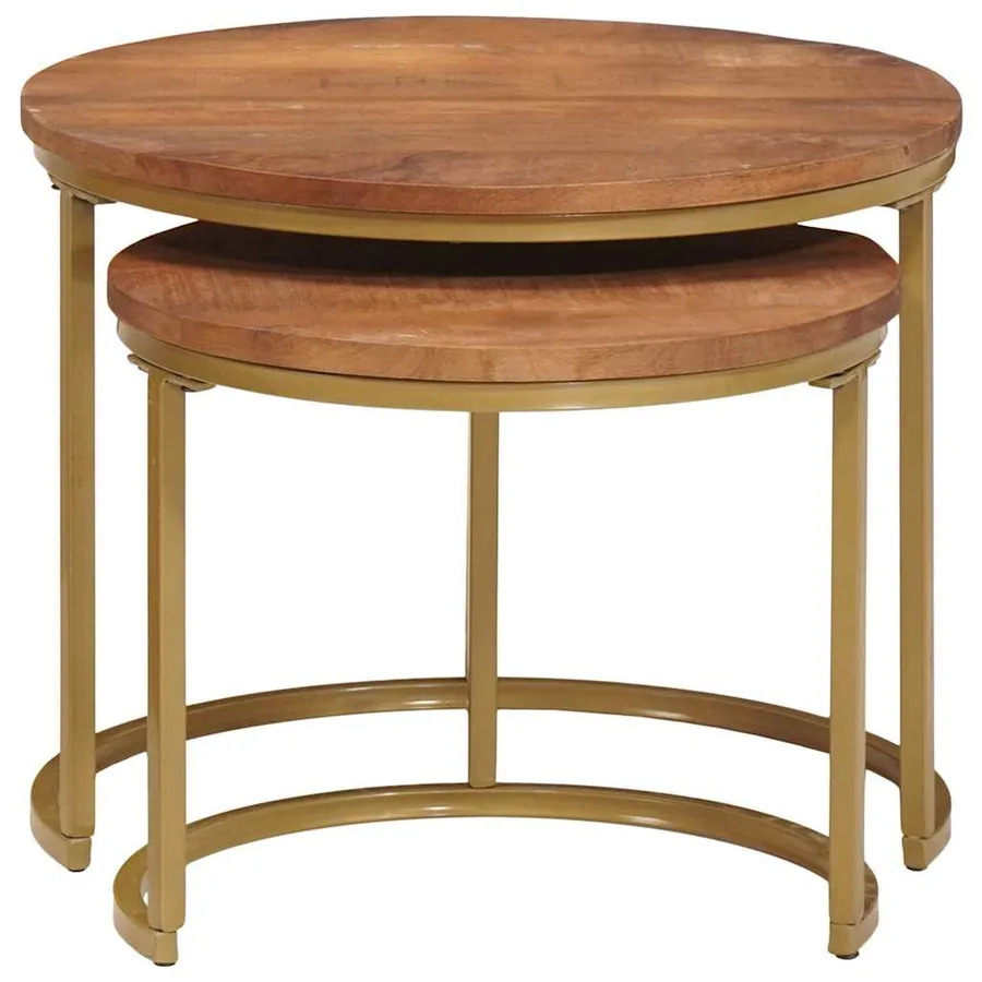 Tables basses gigognes 2 pcs Bois de mangue massif et acier - 6