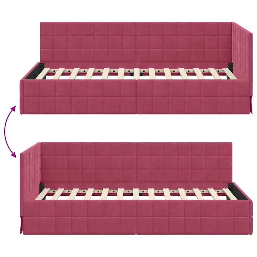 Cadre de lit d'angle Bordeaux 90 cm x 190 cm Velours - 9
