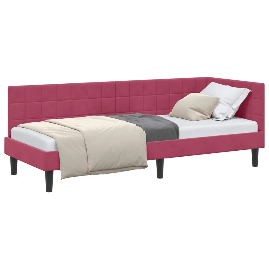 Cadre de lit d'angle Bordeaux 80 cm x 200 cm Velours - 2
